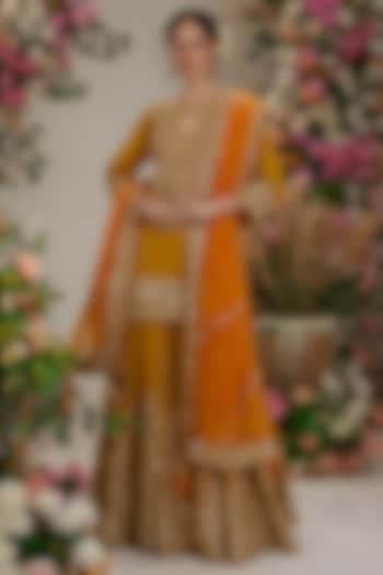 Mustard Georgette Gota Embroidered Bridal Sharara Set by Preeti S Kapoor at Pernia's Pop Up Shop