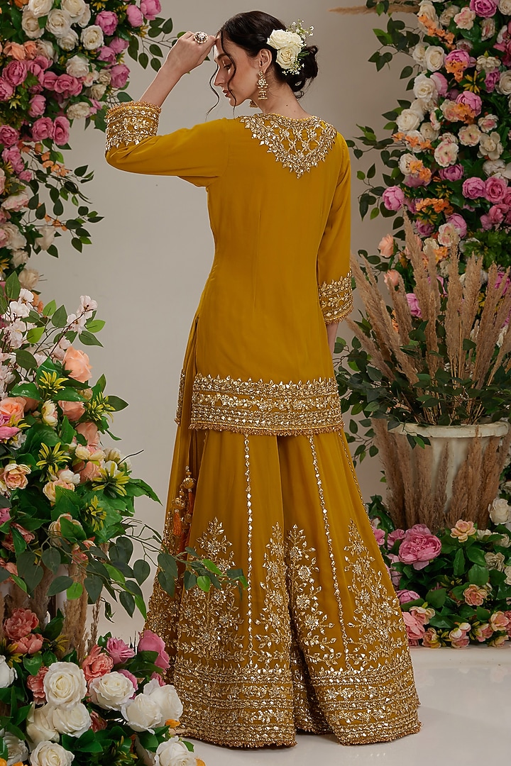 Mustard Georgette Gota Embroidered Bridal Sharara Set by Preeti S Kapoor at Pernia's Pop Up Shop