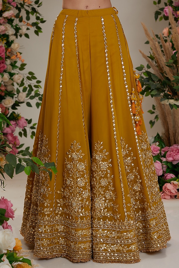 Mustard Georgette Gota Embroidered Bridal Sharara Set by Preeti S Kapoor at Pernia's Pop Up Shop