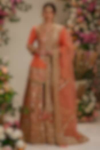 Peach Georgette Gota Embroidered Bridal Sharara Set by Preeti S Kapoor at Pernia's Pop Up Shop