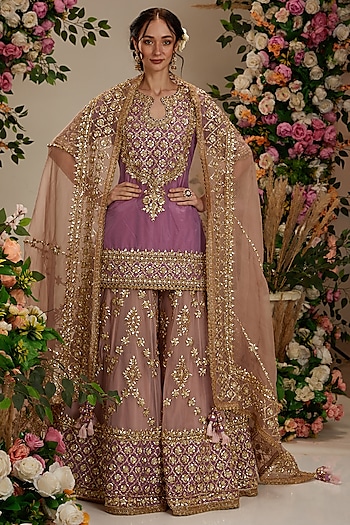 Lavender Georgette Gota Embroidered Bridal Sharara Set by Preeti S Kapoor at Pernia's Pop Up Shop