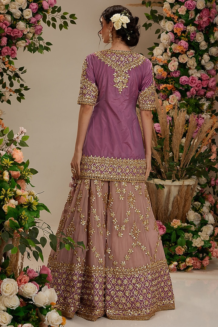 Lavender Georgette Gota Embroidered Bridal Sharara Set by Preeti S Kapoor at Pernia's Pop Up Shop