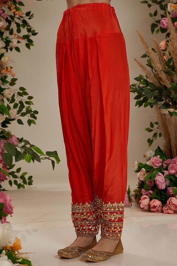 Coral Orange Georgette Gota Embroidered Bridal Anarkali Set by Preeti S Kapoor at Pernia's Pop Up Shop