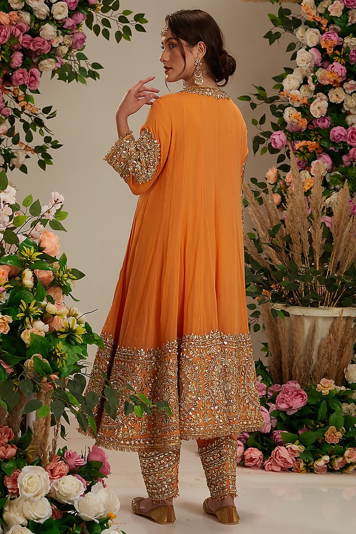Peach-Orange Georgette Gota Embroidered Bridal Anarkali Set by Preeti S Kapoor at Pernia's Pop Up Shop