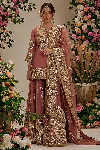 Mauve Georgette Gota Embroidered Bridal Sharara Set by Preeti S Kapoor at Pernia's Pop Up Shop