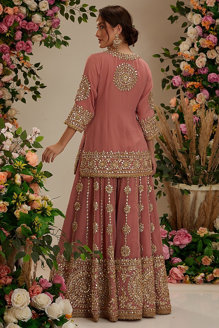 Glamorous Mauve Georgette Elementary Casual Wear Readymade Sharara Suit Collection With Mauve Georgette