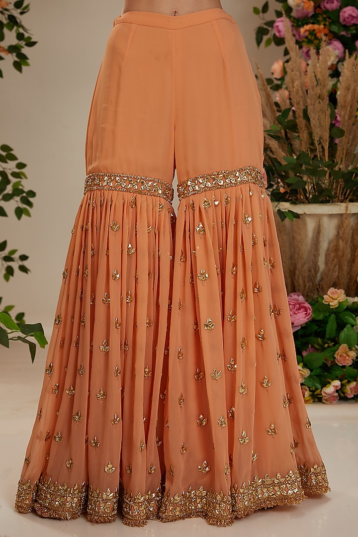Soft Peach Georgette Gota Embroidered Gharara Set by Preeti S Kapoor at Pernia's Pop Up Shop