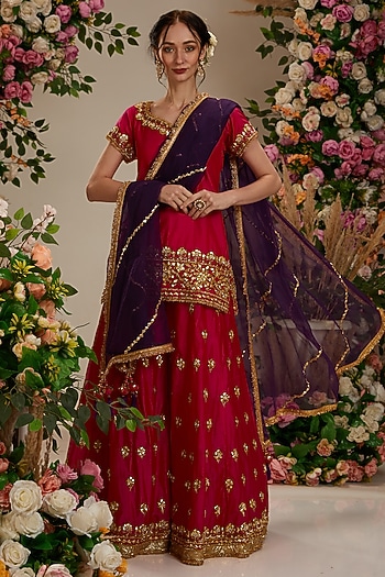 Hot Pink Silk Gota Embroidered Wedding Sharara Set by Preeti S Kapoor at Pernia's Pop Up Shop