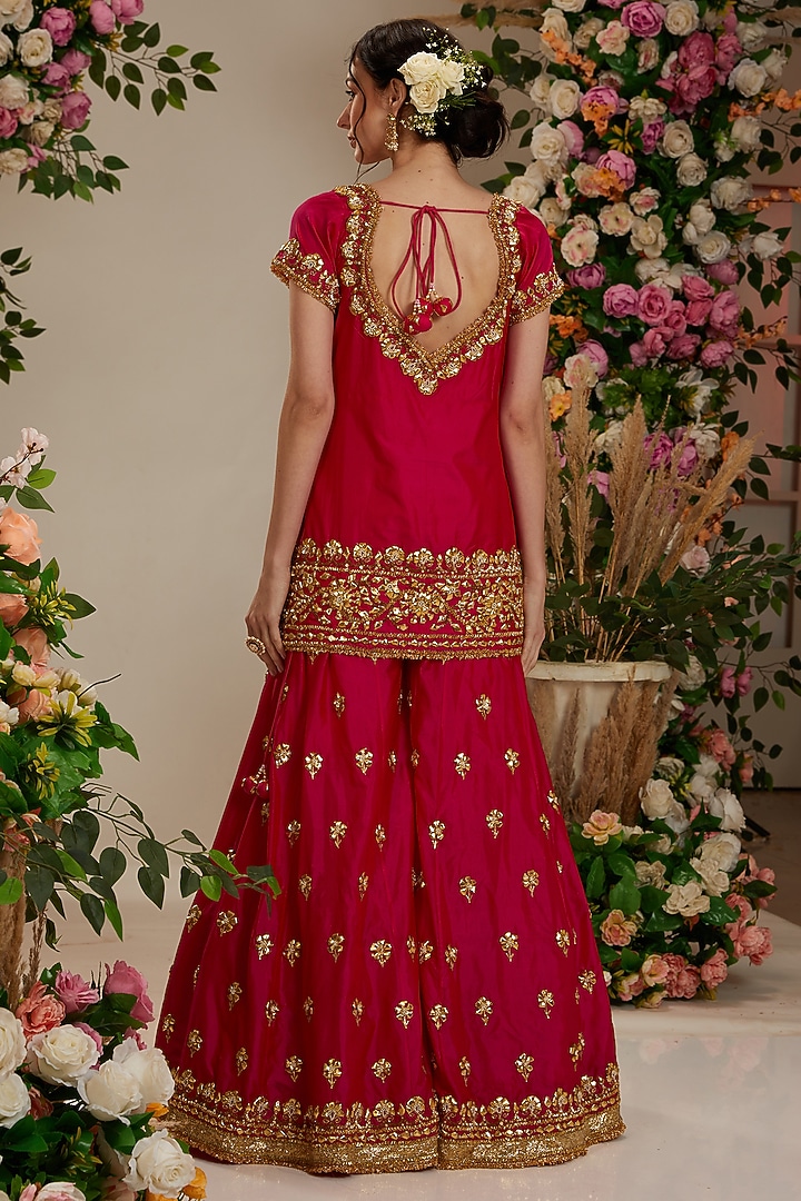 Hot Pink Silk Gota Embroidered Wedding Sharara Set by Preeti S Kapoor at Pernia's Pop Up Shop