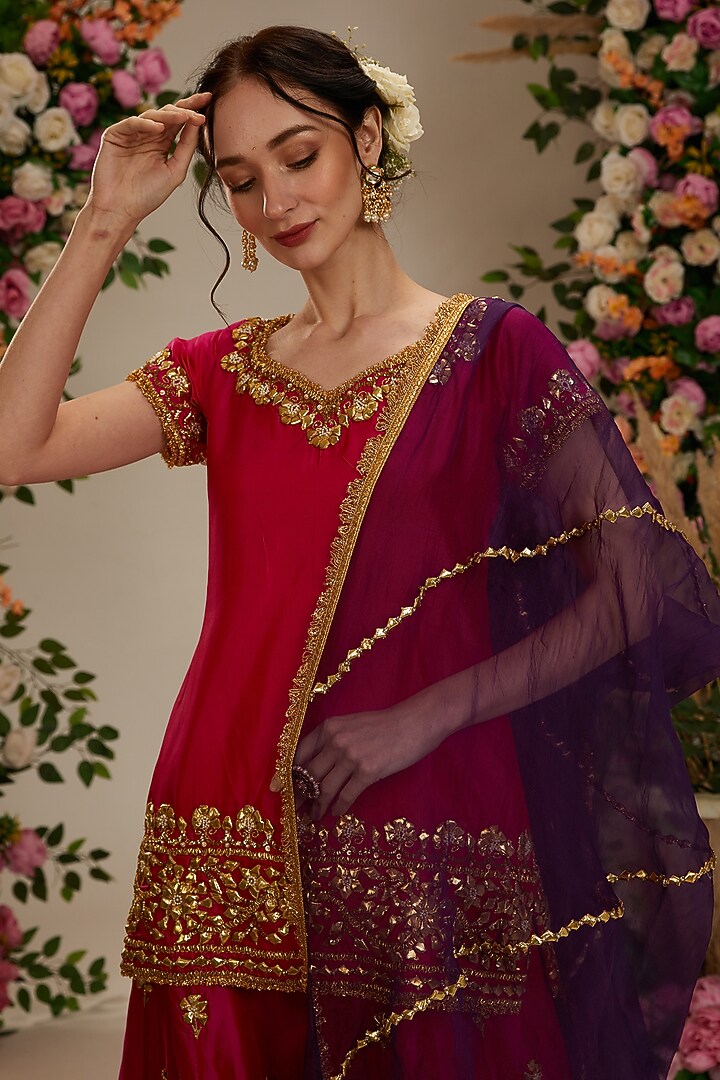 Hot Pink Silk Gota Embroidered Wedding Sharara Set by Preeti S Kapoor at Pernia's Pop Up Shop