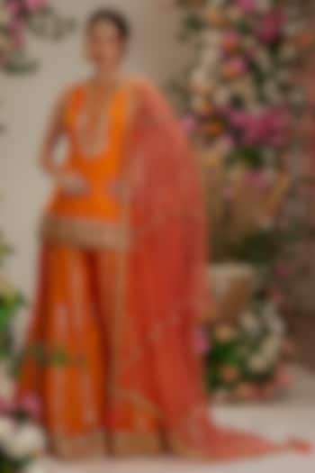 Orange Silk Gota Patti Embellished Sharara Set by Preeti S Kapoor