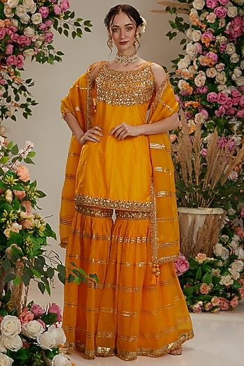 Yellow Silk Gota Embroidered Gharara Set by Preeti S Kapoor at Pernia's Pop Up Shop
