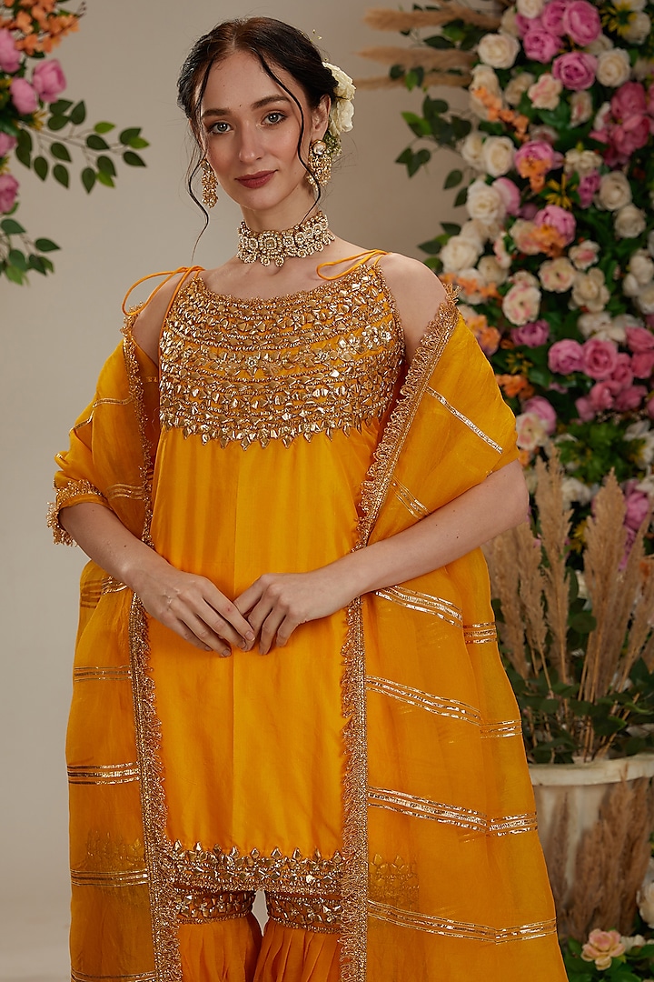 Yellow Silk Gota Embroidered Gharara Set by Preeti S Kapoor at Pernia's Pop Up Shop