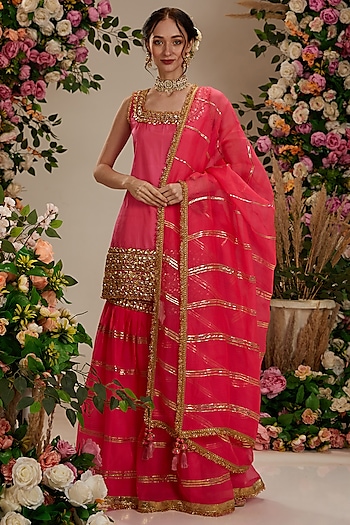 Pink Silk Gota Embellished Gharara Set by Preeti S Kapoor at Pernia's Pop Up Shop