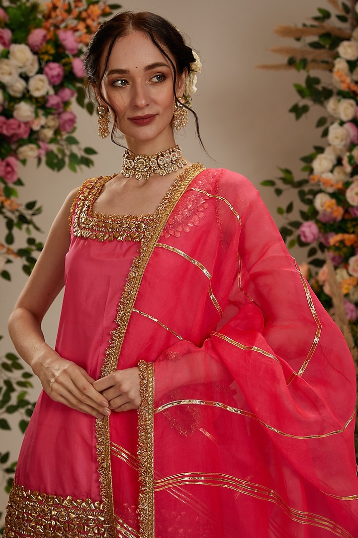 Pink Silk Gota Embellished Gharara Set by Preeti S Kapoor at Pernia's Pop Up Shop