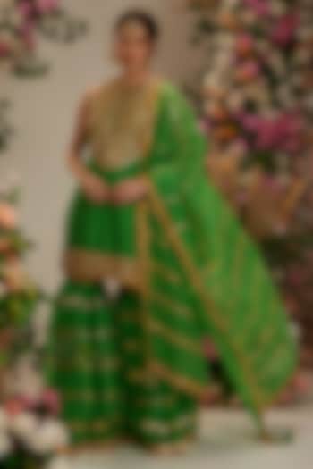 Green Silk Lachi Embroidered Gharara Set by Preeti S Kapoor at Pernia's Pop Up Shop
