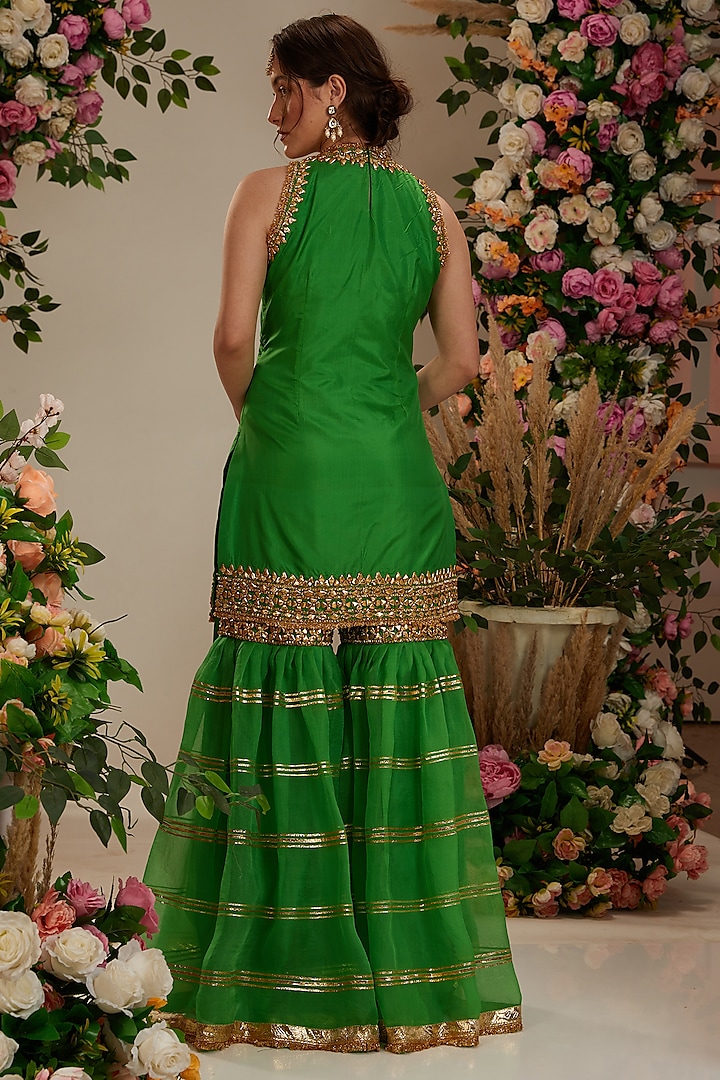 Green Silk Lachi Embroidered Gharara Set by Preeti S Kapoor at Pernia's Pop Up Shop