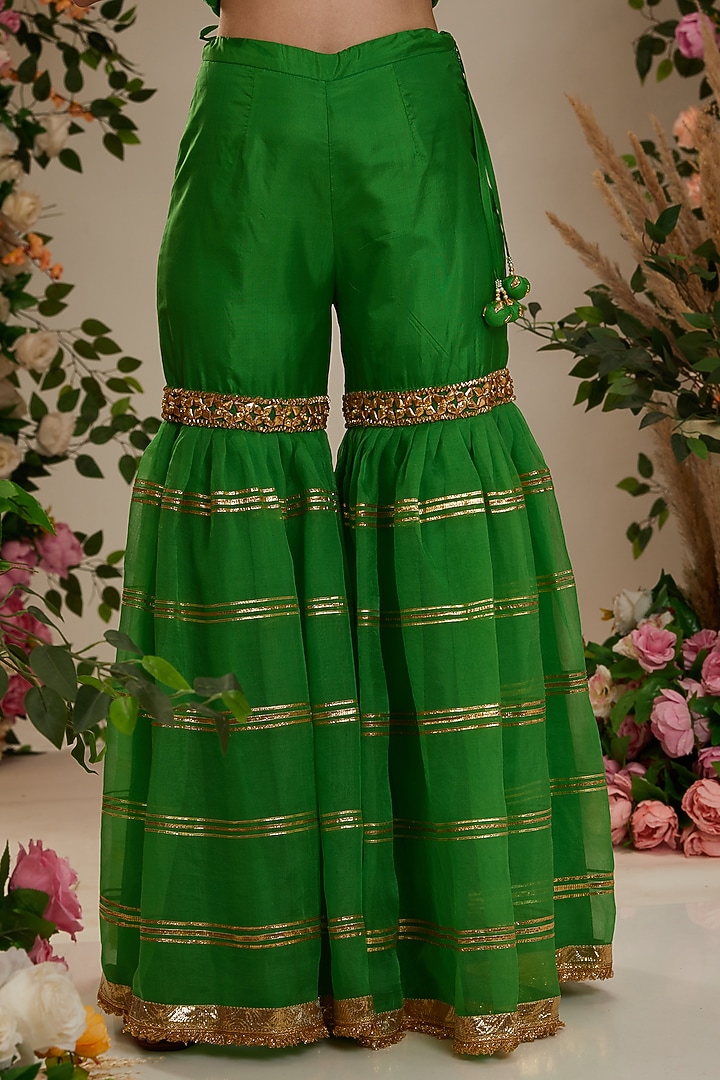 Green Silk Lachi Embroidered Gharara Set by Preeti S Kapoor at Pernia's Pop Up Shop