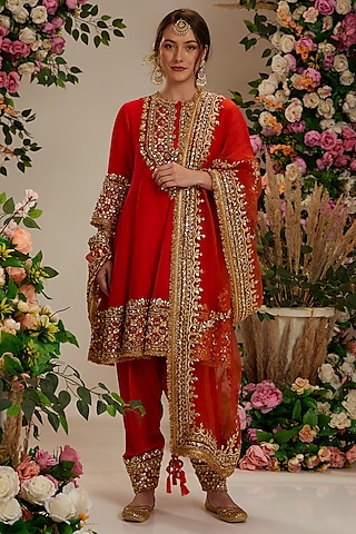Fuchsia Georgette Gota Embellished Anarkali Set by Preeti S Kapoor