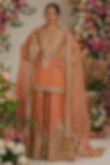 Peach Georgette Gota Patti Embroidered Bridal Sharara Set by Preeti S Kapoor at Pernia's Pop Up Shop