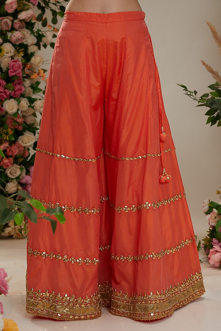Orange-Peach Silk Gota Embroidered Wedding Sharara Set by Preeti S Kapoor at Pernia's Pop Up Shop