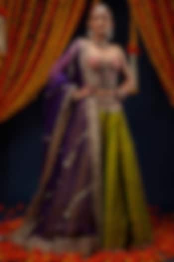 Mehendi Green Raw Silk Wedding Lehenga Set by Preeti S Kapoor at Pernia's Pop Up Shop