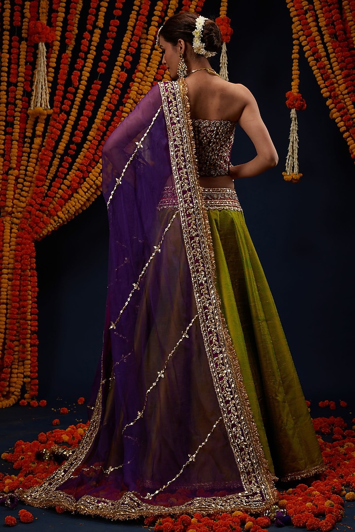 Mehendi Green Raw Silk Wedding Lehenga Set by Preeti S Kapoor at Pernia's Pop Up Shop