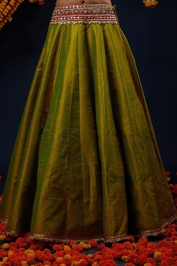 Mehendi Green Raw Silk Wedding Lehenga Set by Preeti S Kapoor at Pernia's Pop Up Shop