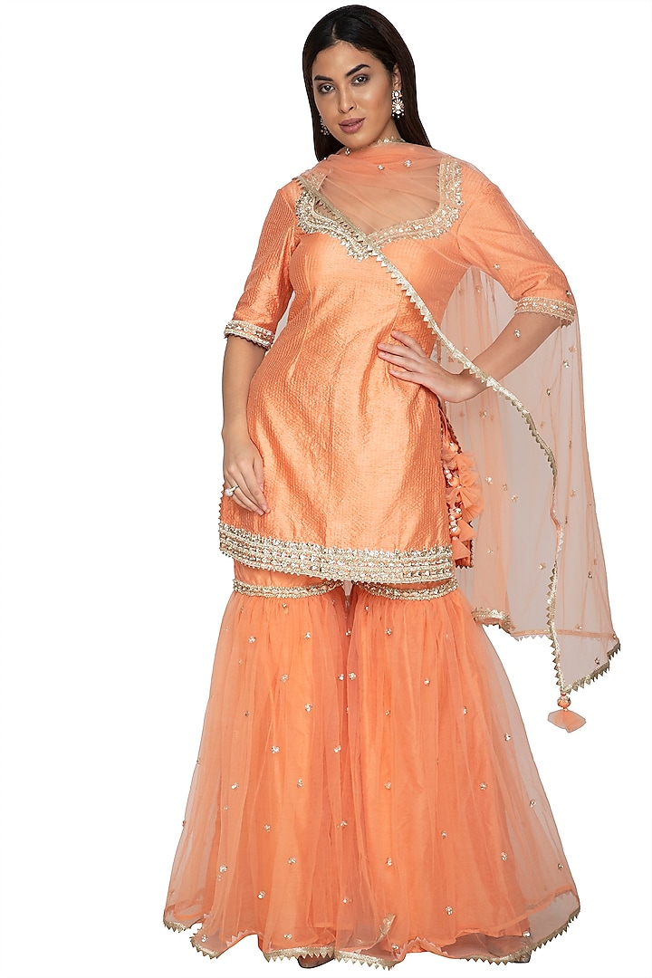 Light Orange Embroidered Gharara Set by Preeti S Kapoor
