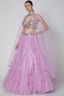 Lavender Embroidered Lehenga Set by Preeti S Kapoor-BRALETTE BLOUSES