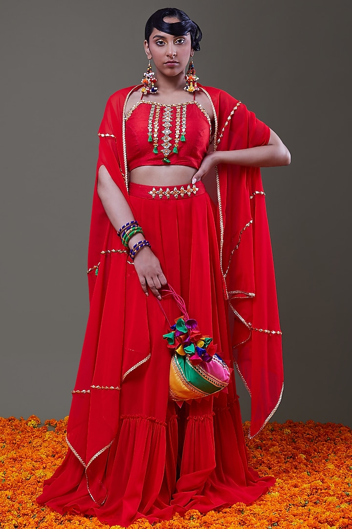 Cadmium Red Georgette Gharara Set by Preeti S Kapoor
