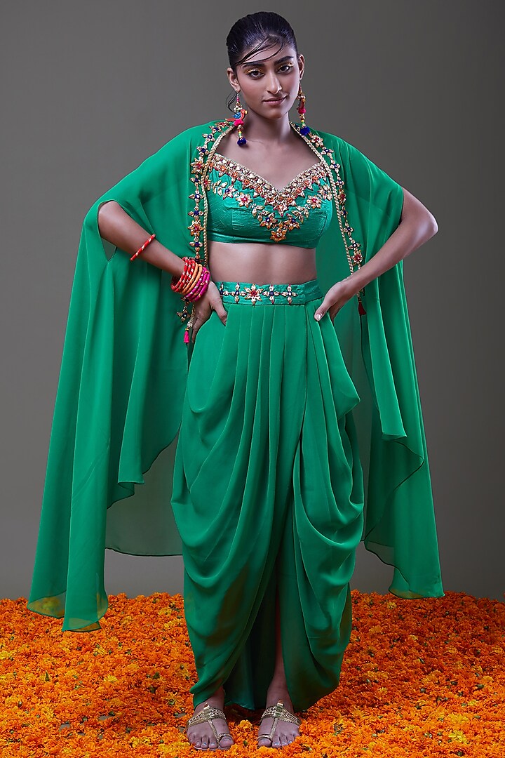 Dark Mint Georgette Skirt Set by Preeti S Kapoor