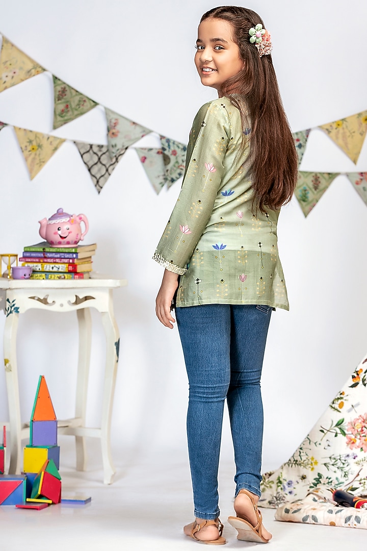 Green Printed Tunic For Girls by Payal Singhal Kids at Pernia's Pop Up Shop