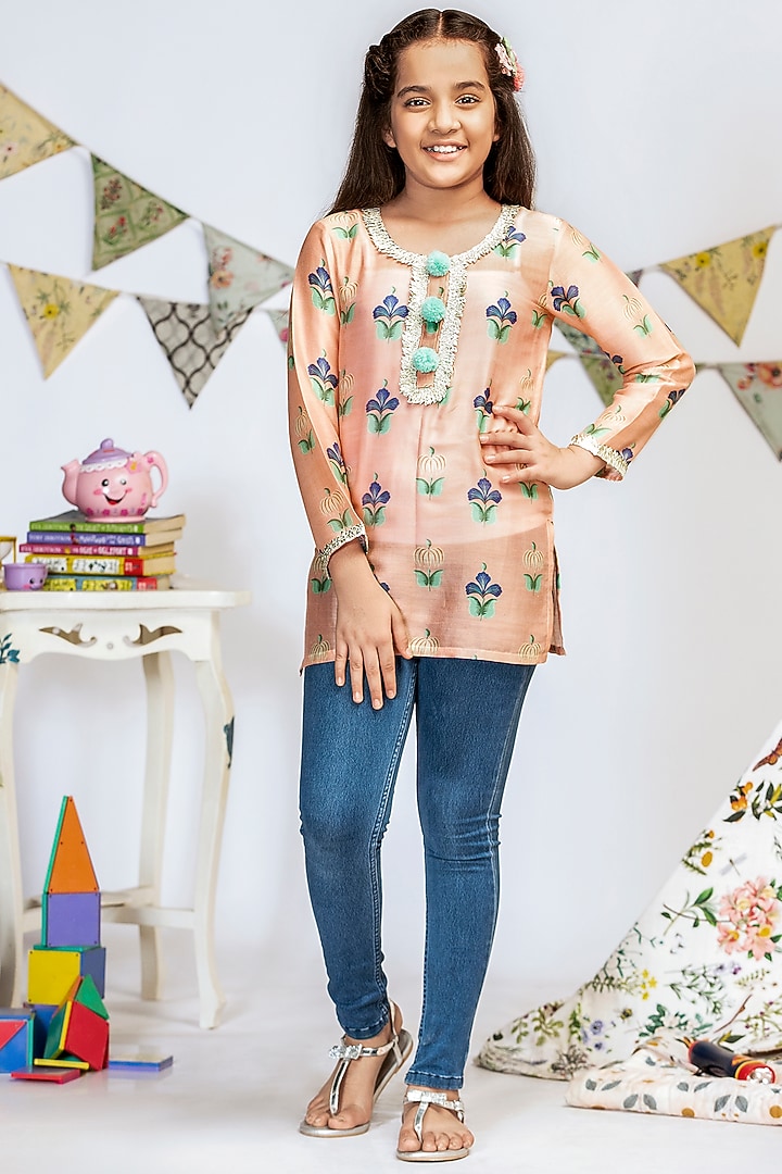 Coral Printed Tunic For Girls by Payal Singhal Kids at Pernia's Pop Up Shop