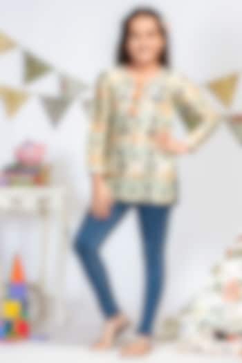 Cream Printed Tunic For Girls by Payal Singhal Kids at Pernia's Pop Up Shop