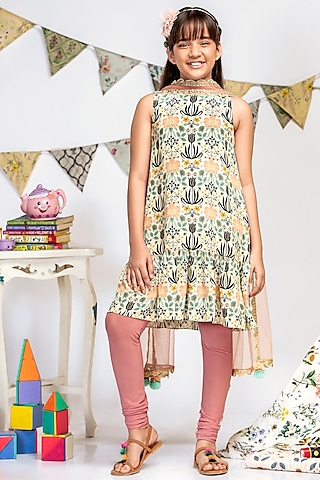 Cream Garden Printed Kurta Set