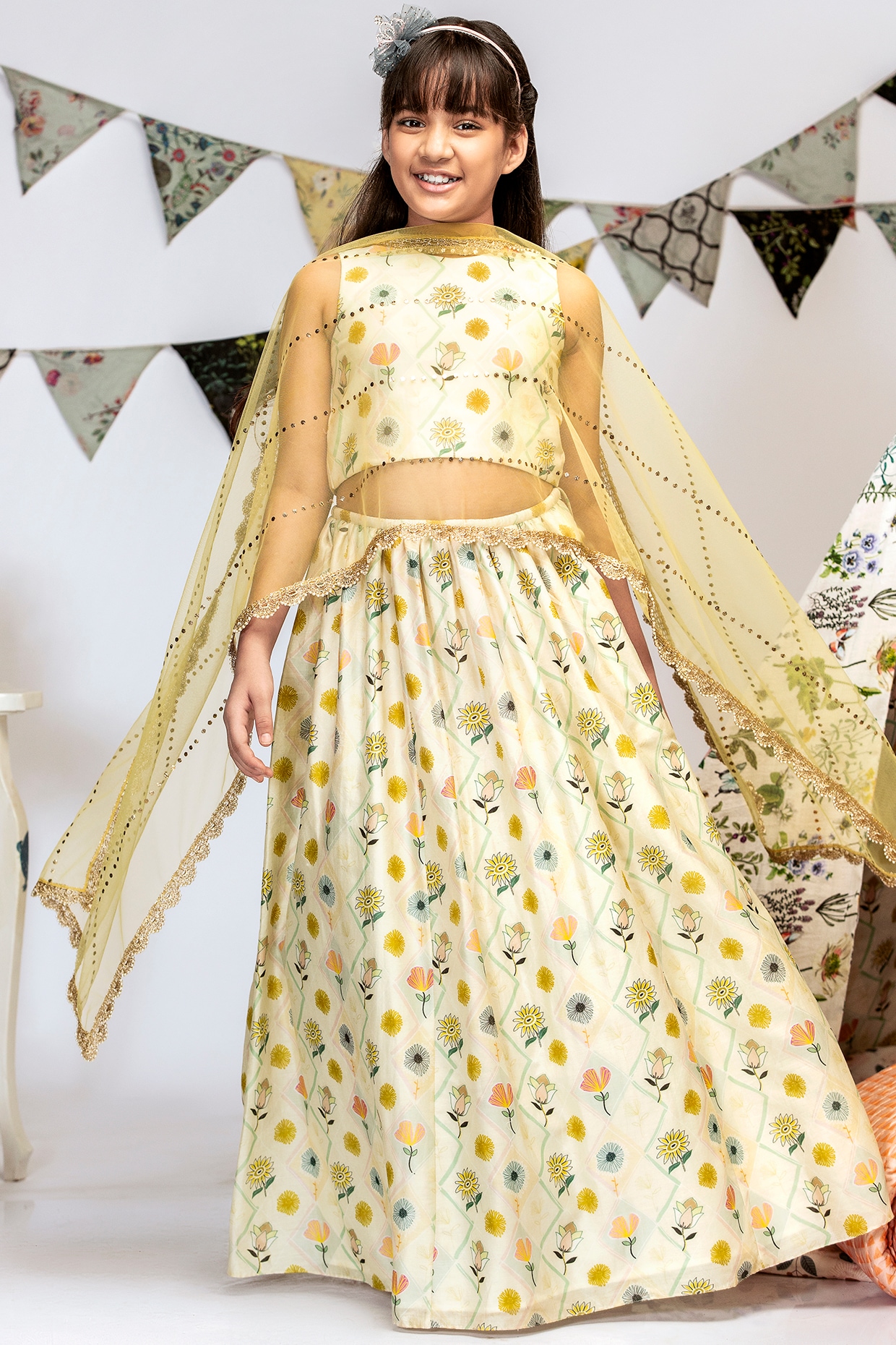 Pavlova Light Yellow Designer Net Lehenga with Multi Thread Embroidery –  MySilkLove