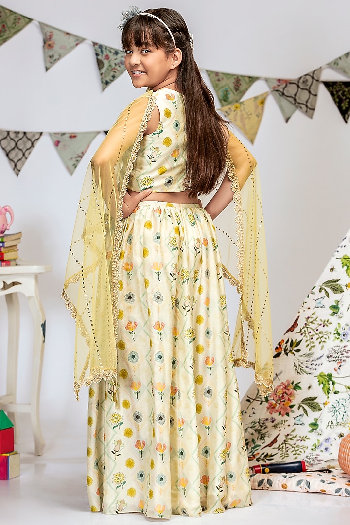 Cream Printed Lehenga Set For Girls by Payal Singhal Kids at Pernia's Pop Up Shop