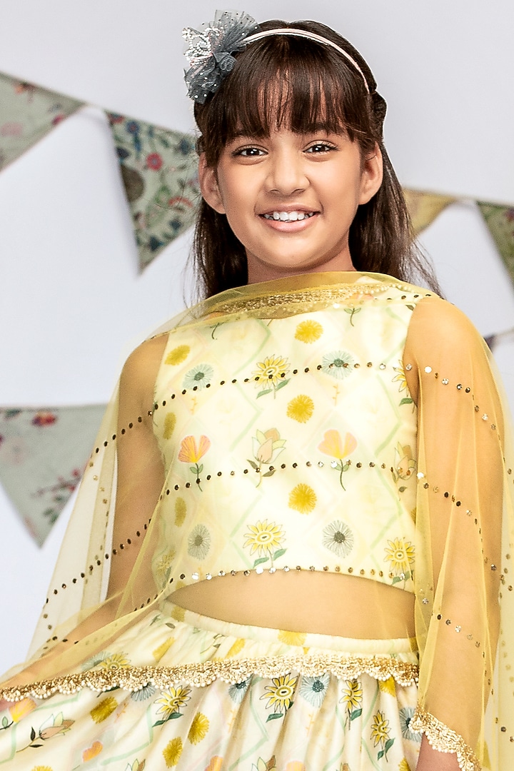 Cream Printed Lehenga Set For Girls by Payal Singhal Kids at Pernia's Pop Up Shop