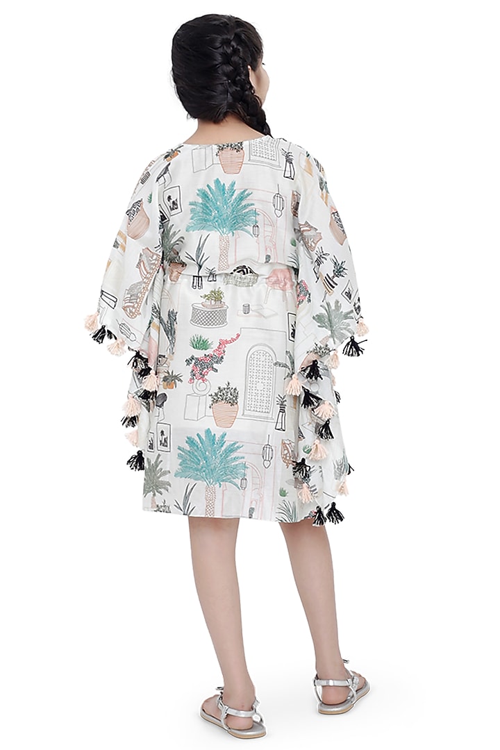 White Printed Kaftan For Girls by Payal Singhal Kids at Pernia's Pop Up Shop