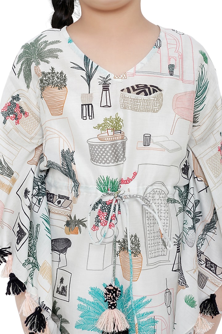 White Printed Kaftan For Girls by Payal Singhal Kids at Pernia's Pop Up Shop