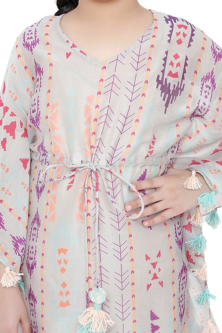 Grey Striped Kaftan For Girls by Payal Singhal Kids at Pernia's Pop Up Shop