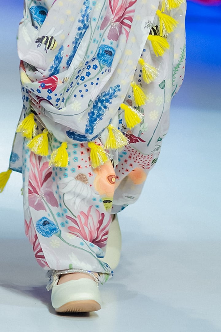 Stone Grey Printed Low-Crotch Pant Set For Girls by Payal Singhal Kids at Pernia's Pop Up Shop
