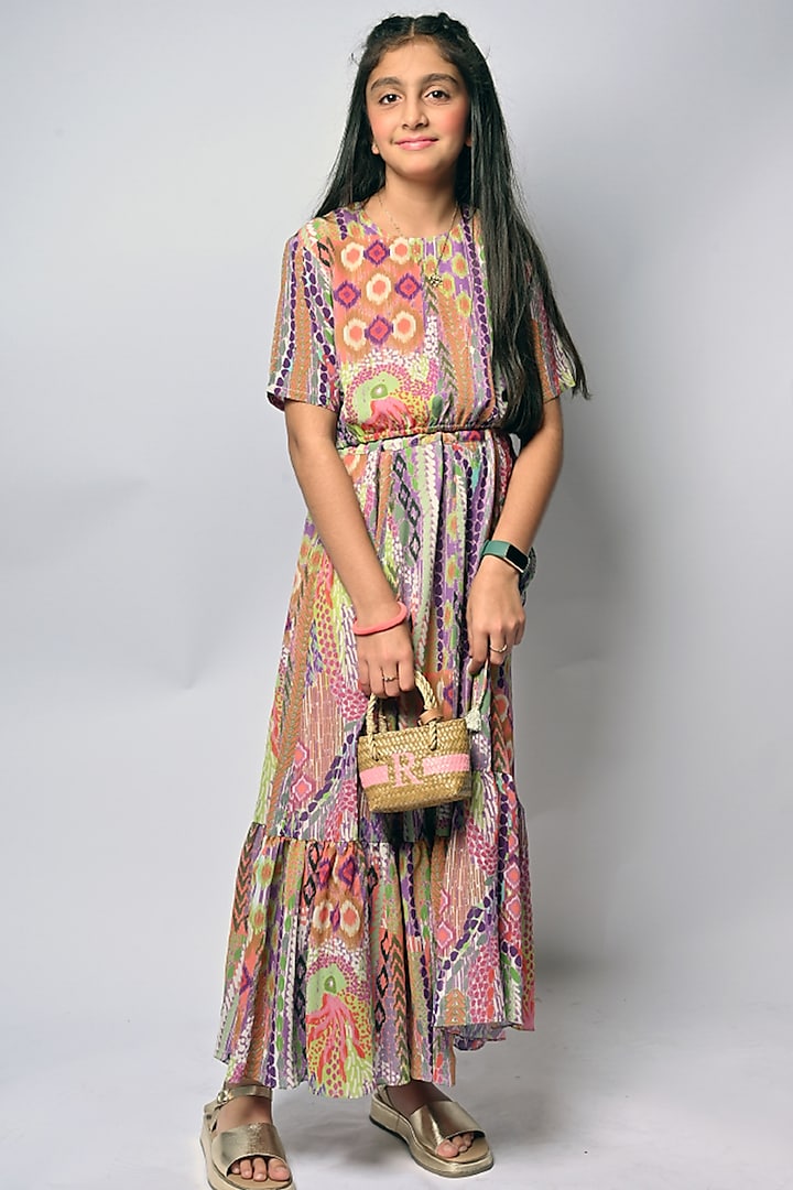 Multi-Colored Printed Skirt Set For Girls by Payal Singhal Kids