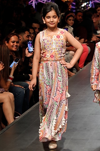Multi-Colored Printed Sharara Set For Girls by Payal Singhal Kids