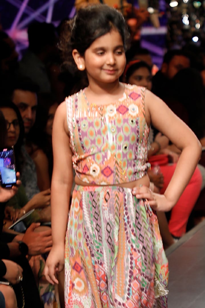 Multi-Colored Printed Sharara Set For Girls by Payal Singhal Kids at Pernia's Pop Up Shop