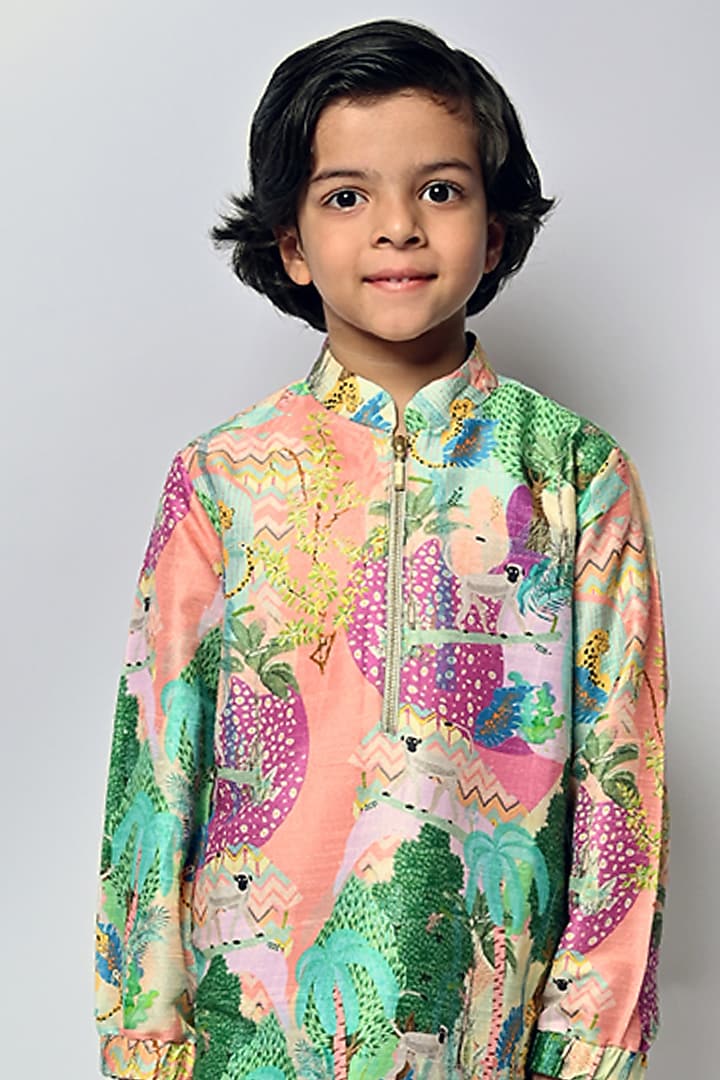 Multi-Colored Printed Kurta Set For Boys by Payal Singhal Kids at Pernia's Pop Up Shop