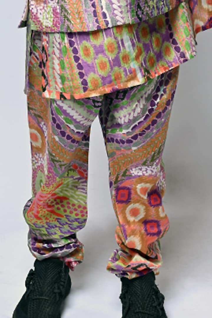 Multi-Colored Printed Kurta Set With Bundi Jacket For Boys by Payal Singhal Kids at Pernia's Pop Up Shop