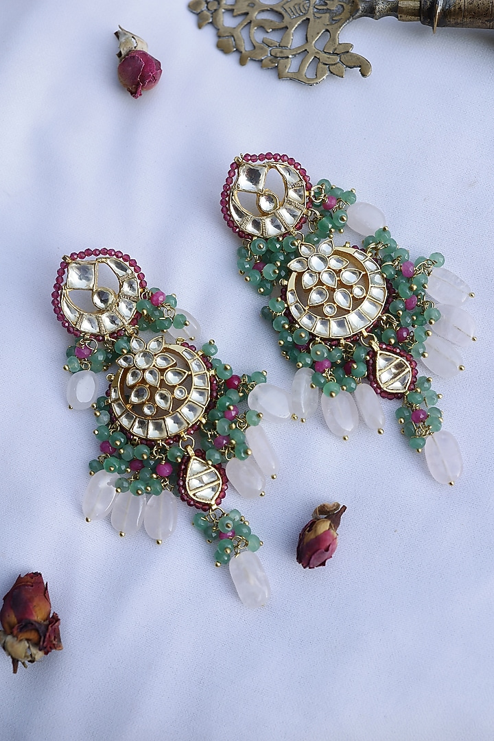 Gold Finish Kundan Earrings by Paisley Pop at Pernia's Pop Up Shop