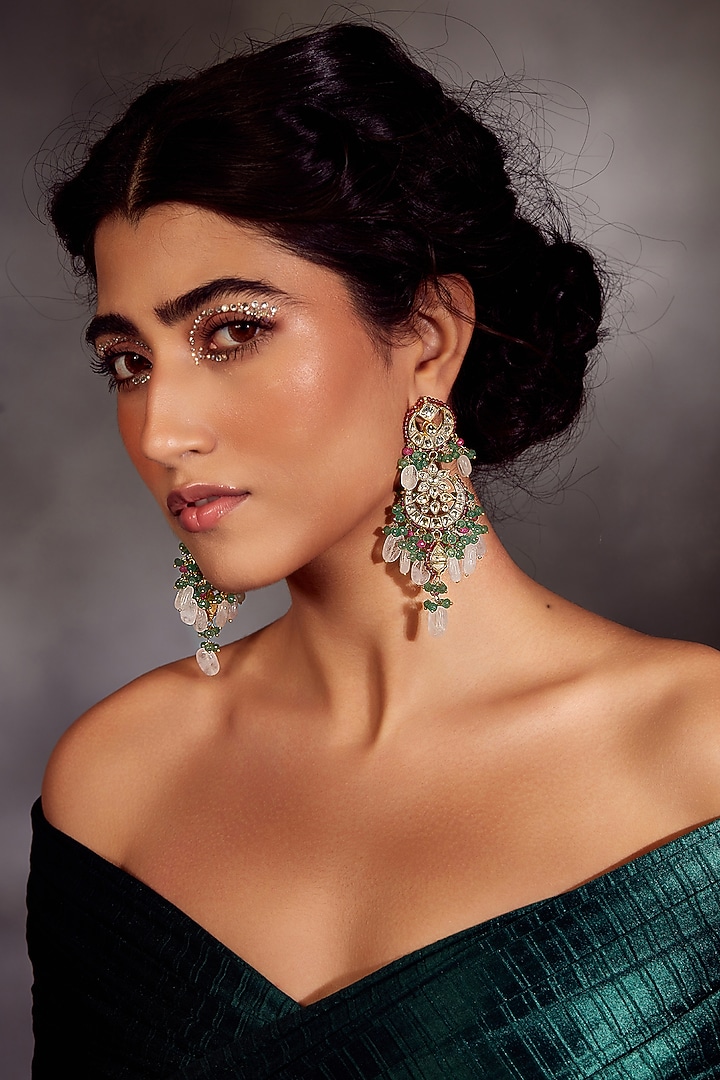 Gold Finish Kundan Earrings by Paisley Pop at Pernia's Pop Up Shop